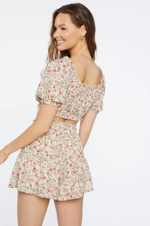 Floral Print Crop Top & Mini Skirt Set