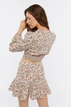 Floral Print Crop Top & Mini Skirt Set