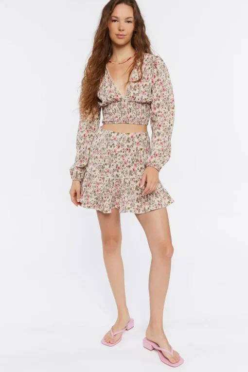 Floral Print Crop Top & Mini Skirt Set