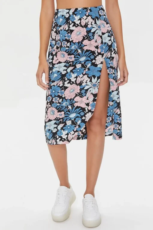 Floral Print Crop Top & Midi Skirt Set