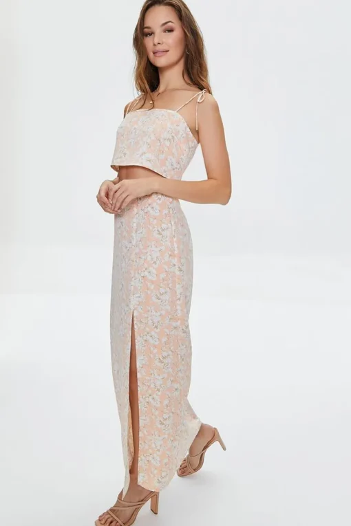 Floral Print Cropped Cami & Skirt Set