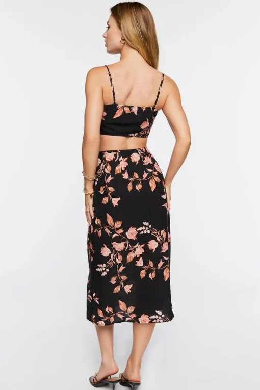 Floral Print Cropped Cami & Skirt Set