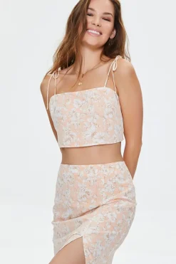 Floral Print Cropped Cami & Skirt Set