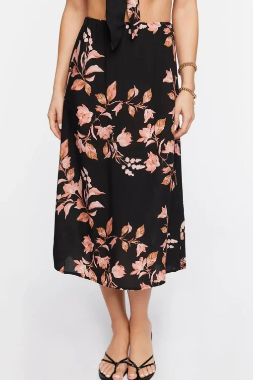 Floral Print Cropped Cami & Skirt Set