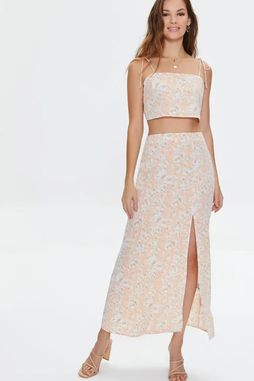 Floral Print Cropped Cami & Skirt Set