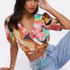 Floral Print Cropped Wrap Top