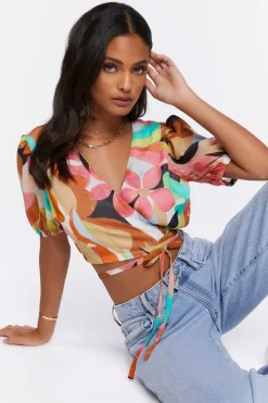Floral Print Cropped Wrap Top
