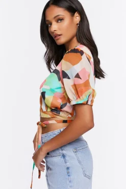 Floral Print Cropped Wrap Top