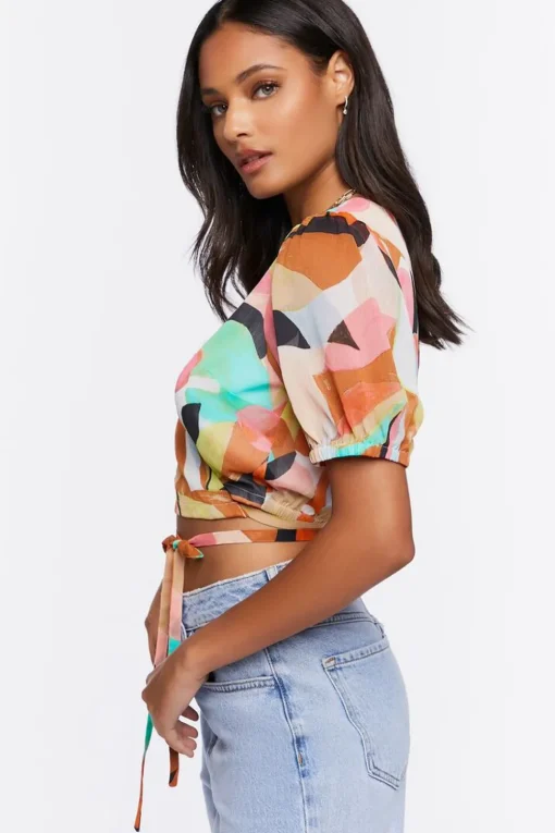 Floral Print Cropped Wrap Top