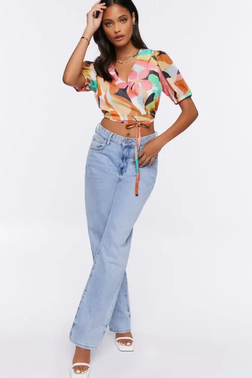 Floral Print Cropped Wrap Top