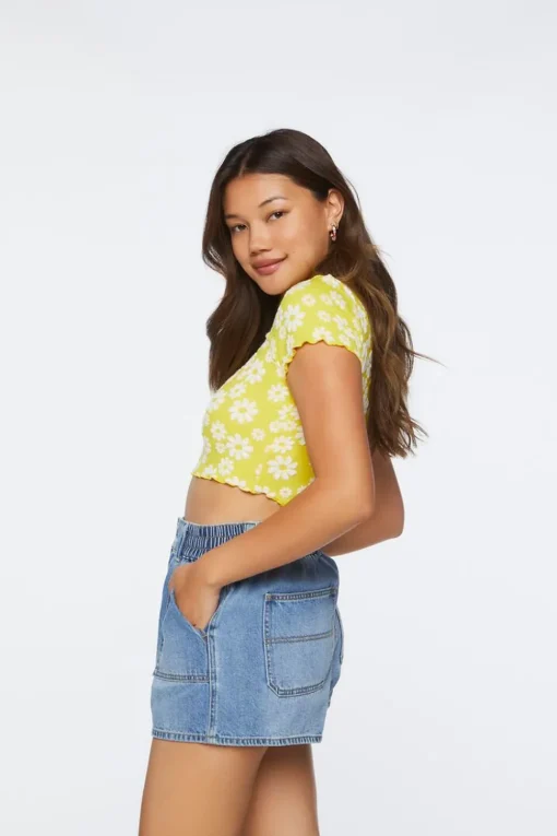 Floral Print Cutout Cropped Tee