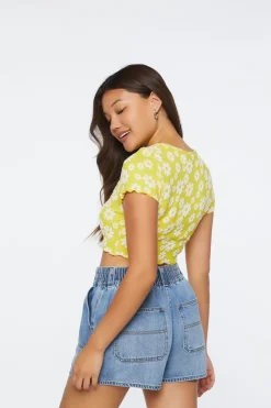 Floral Print Cutout Cropped Tee