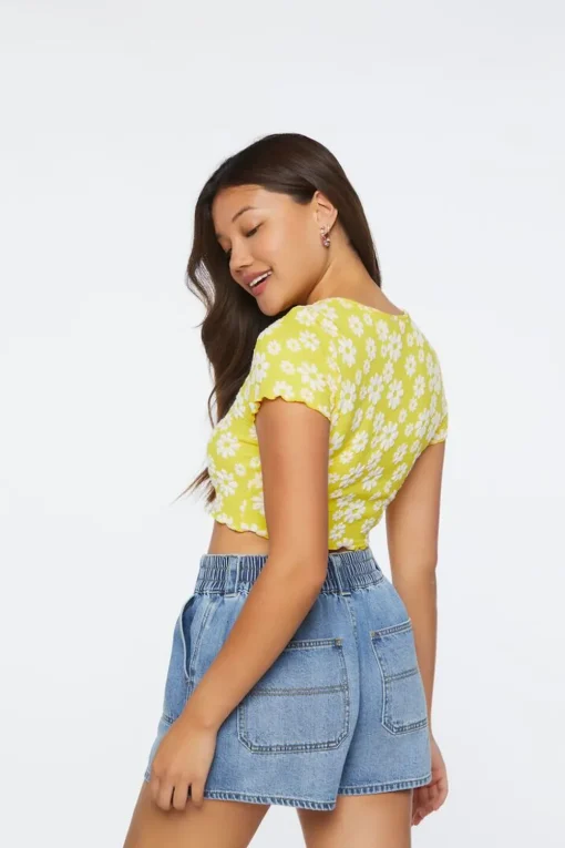 Floral Print Cutout Cropped Tee