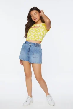Floral Print Cutout Cropped Tee