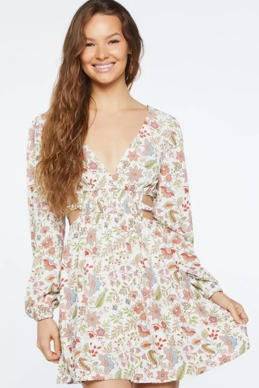 Floral Print Cutout Midi Dress