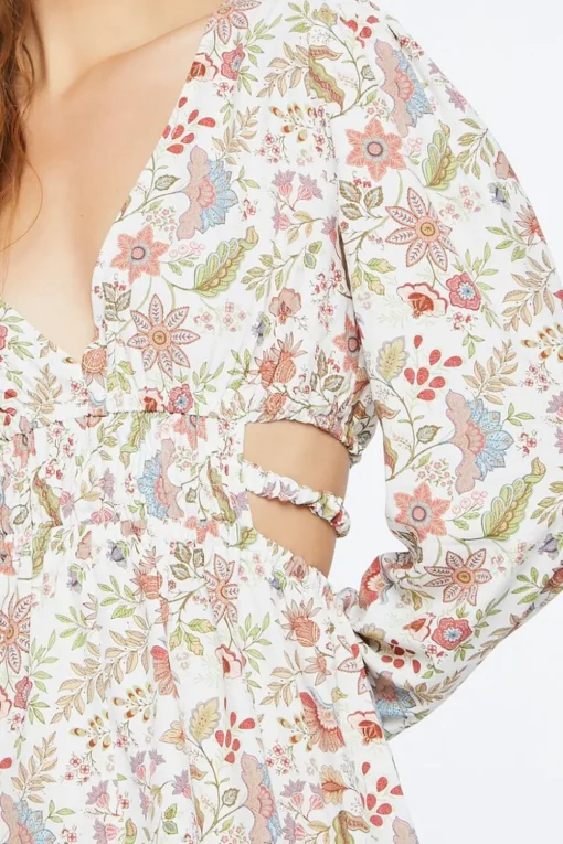 Floral Print Cutout Midi Dress