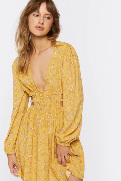 Floral Print Cutout Mini Dress