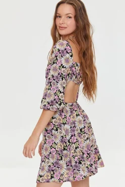 Floral Print Cutout Mini Dress