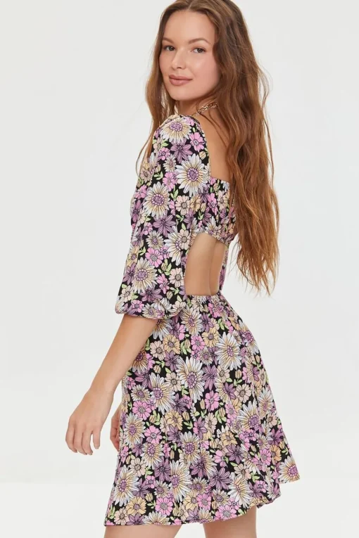 Floral Print Cutout Mini Dress