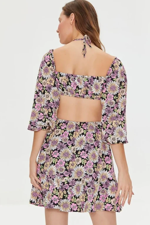 Floral Print Cutout Mini Dress