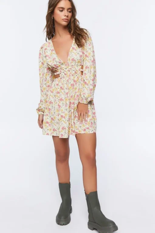 Floral Print Cutout Mini Dress