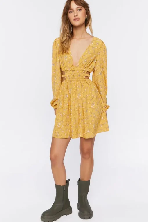 Floral Print Cutout Mini Dress