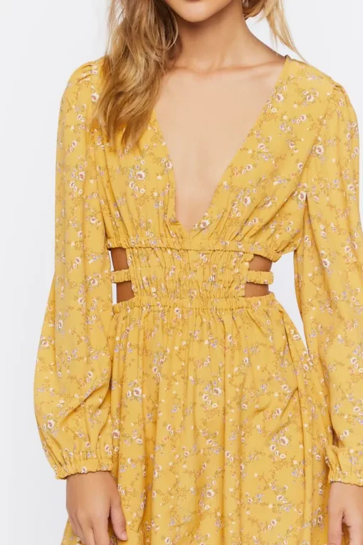 Floral Print Cutout Mini Dress