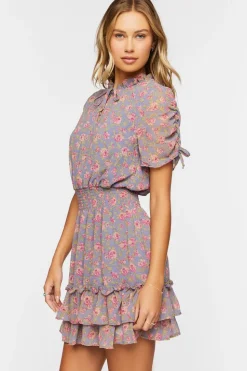 Floral Print Flounce Mini Dress