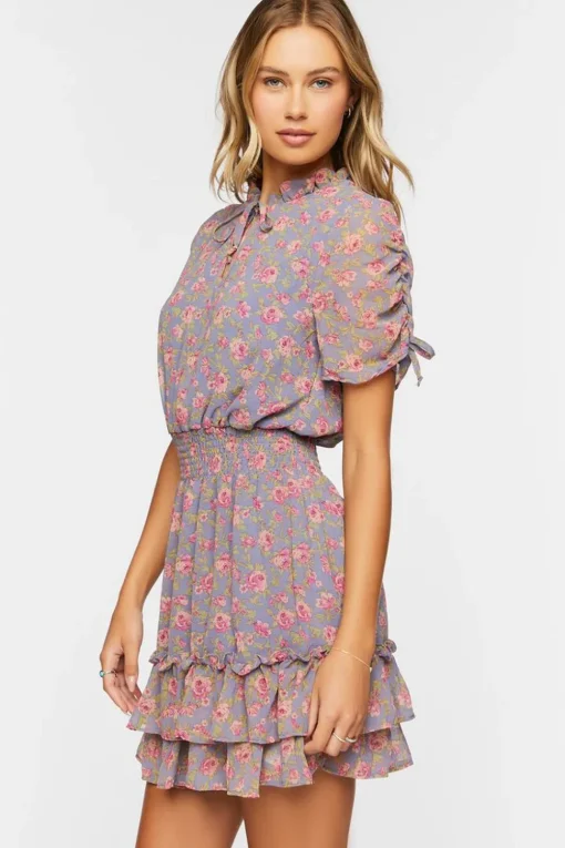 Floral Print Flounce Mini Dress
