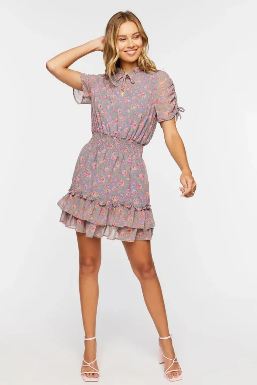 Floral Print Flounce Mini Dress