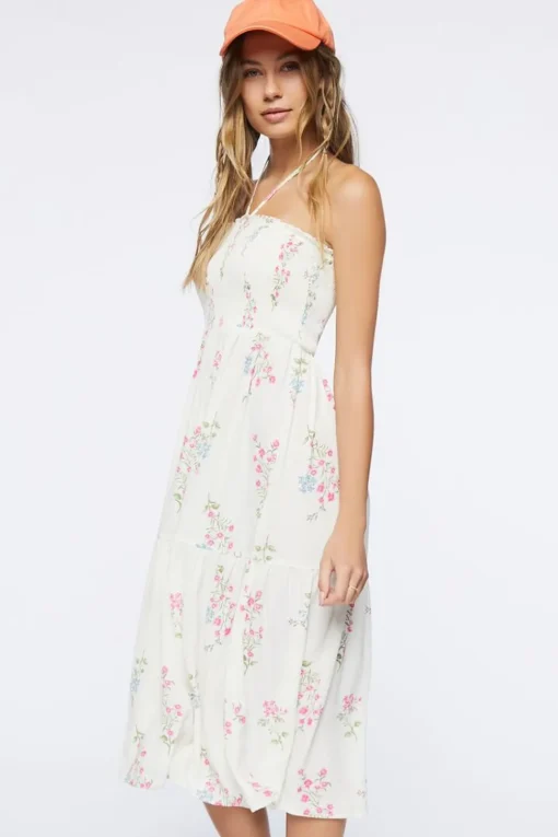 Floral Print Halter Midi Dress