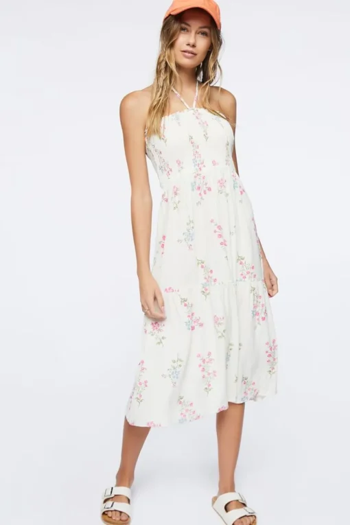 Floral Print Halter Midi Dress