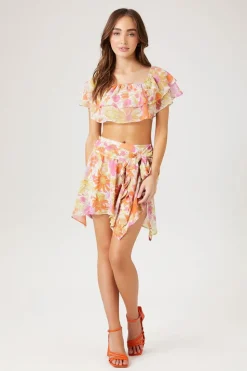 Floral Print Handkerchief Skirt