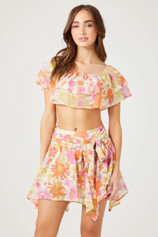 Floral Print Handkerchief Skirt