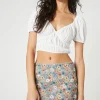 Floral Print Lettuce-Edge Mini Skirt