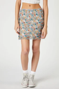 Floral Print Lettuce-Edge Mini Skirt