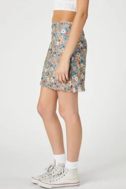 Floral Print Lettuce-Edge Mini Skirt