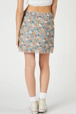 Floral Print Lettuce-Edge Mini Skirt