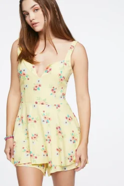 Floral Print Linen-Blend Romper