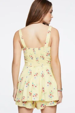 Floral Print Linen-Blend Romper