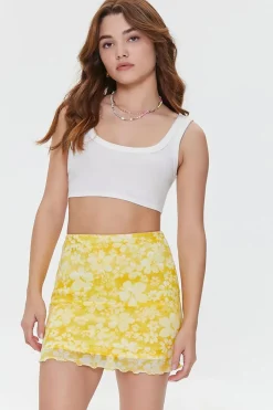 Floral Print Mesh Mini Skirt