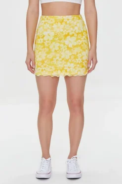 Floral Print Mesh Mini Skirt