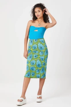 Floral Print Mesh Skirt