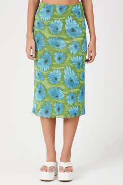 Floral Print Mesh Skirt