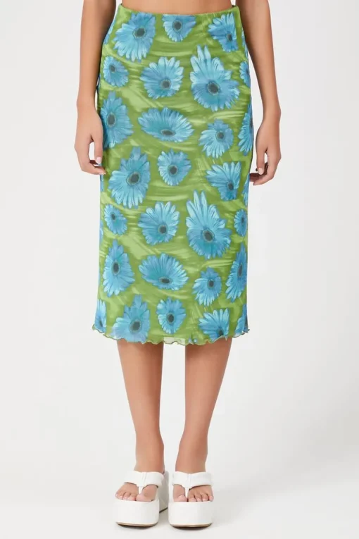 Floral Print Mesh Skirt
