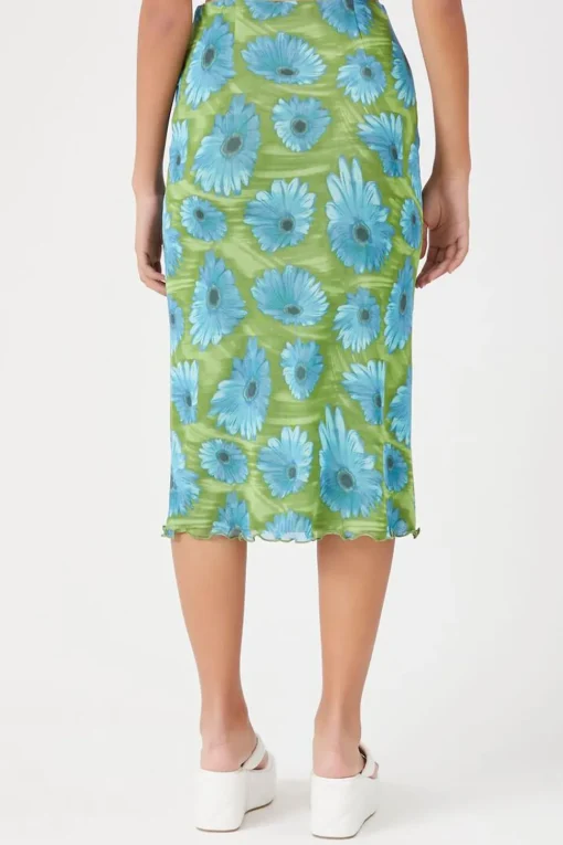 Floral Print Mesh Skirt