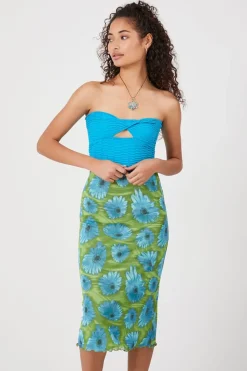 Floral Print Mesh Skirt