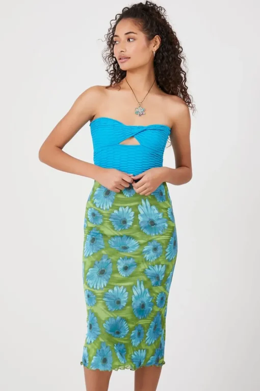 Floral Print Mesh Skirt