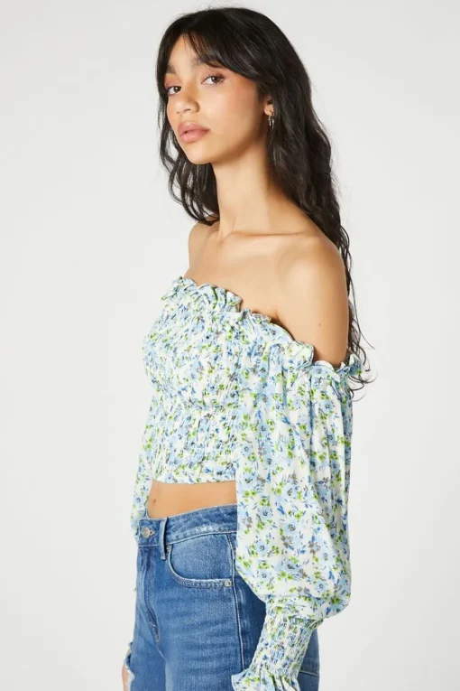 Floral Print Off-The-Shoulder Top