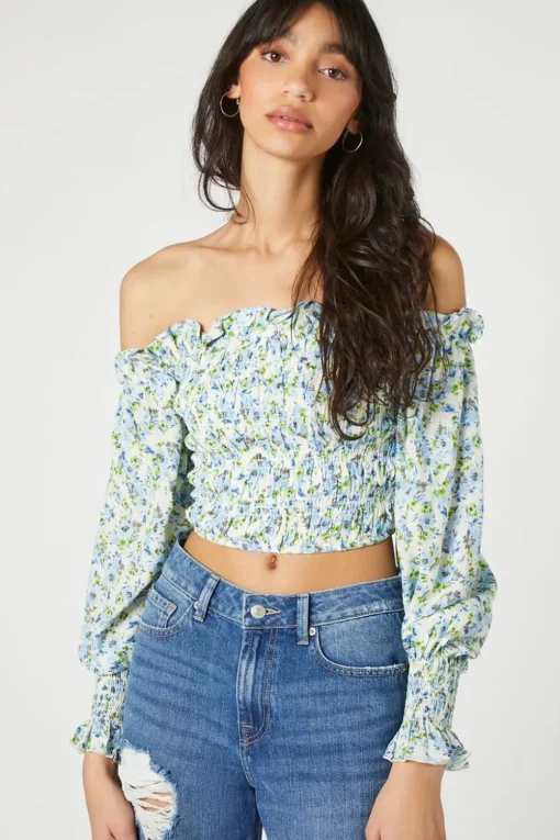 Floral Print Off-The-Shoulder Top